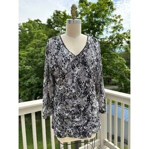 Vintage Y2K Stretchy Mesh Snakeskin Top Large Black White Ruched Sequin Mob Wife